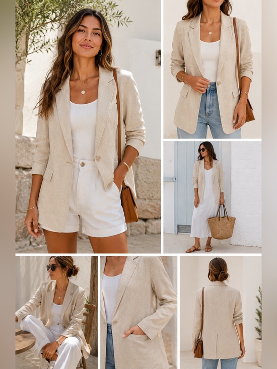Michael Stars Jackets & Blazers - Michael Stars 100% Linen Beige Blazer Jacket Size M Neutral Coastal Chic